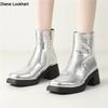 Fashion Gold Silver Women Chelsea Boots High-Top Size Zipper Round Toe Booties Platform High Heels Luxury Trendy Banquet Party Dress