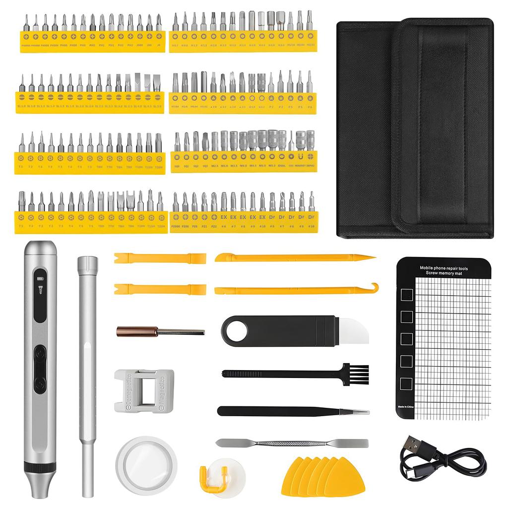 Набор прецизионных электрических отверток 148 в 1, беспроводной, с 120 стальными магнитными битами Phillips Torx S2, светодиодными инструментами для ремонта ПК и iPhone