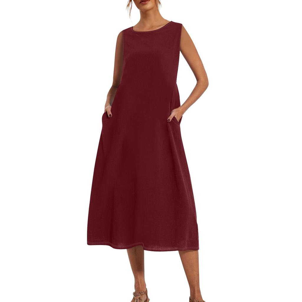 Женское модное летнее однотонное свободное платье без рукавов свободного кроя средней длины