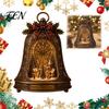 Metal Christmas Mantel Decoration Village Infinity Bell Ornament, Vintage Glowing Rotating Snow Scene Decor Decorative with Bow Angel Wreath