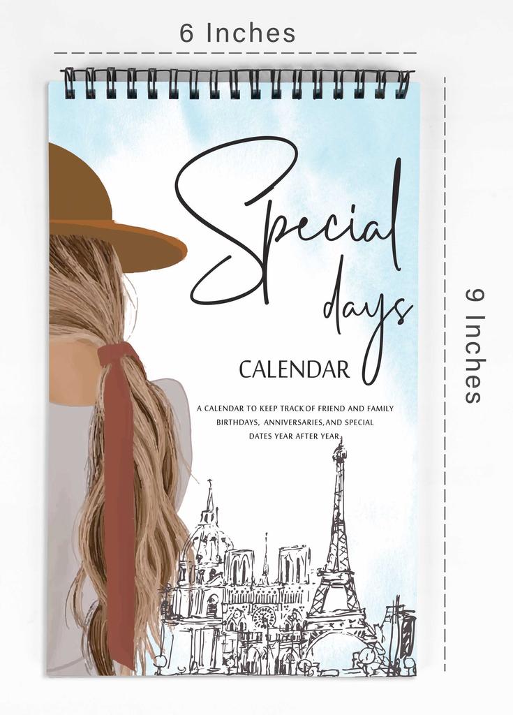 Inkdotpot Вечный календарь для путешествий, Важные даты для запоминания - 6x9 Ежемесячный и Ежедневный настенный журнал для особых дней