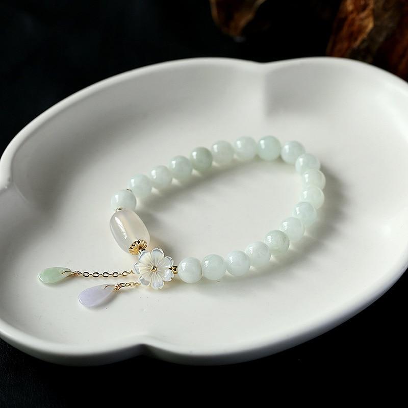 Flower Shape Shell Natural Jade Beads Waterdrop 14K Gold Filled Strand Bracelets for Women Fine Jewelry Accessories Gift