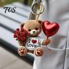 Acrylic Hanging Ornament Teddy Bear Ornament, Holding Heart Balloon Red Rose Bouquet Decoration, Anniversary Surprise Gift Car Rearview Mirror 2D Flat