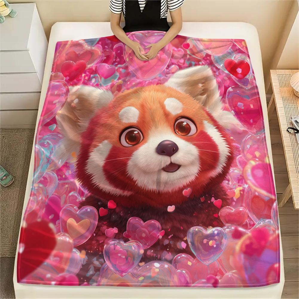 Pink Red Panda pattern Flannel Blanket, High quality Comfortable for All Seasons, Home Decor, Warmth and Comfort, Perfect for Gifts.