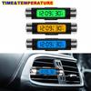 Автомобильные цифровые ЖК-часы с отображением температуры, электронные часы-термометр, автомобильные, с синей подсветкой, с клипсой, автомобильные аксессуары