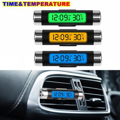 Автомобильные цифровые ЖК-часы с отображением температуры, электронные часы-термометр, автомобильные, с синей подсветкой, с клипсой, автомобильные аксессуары