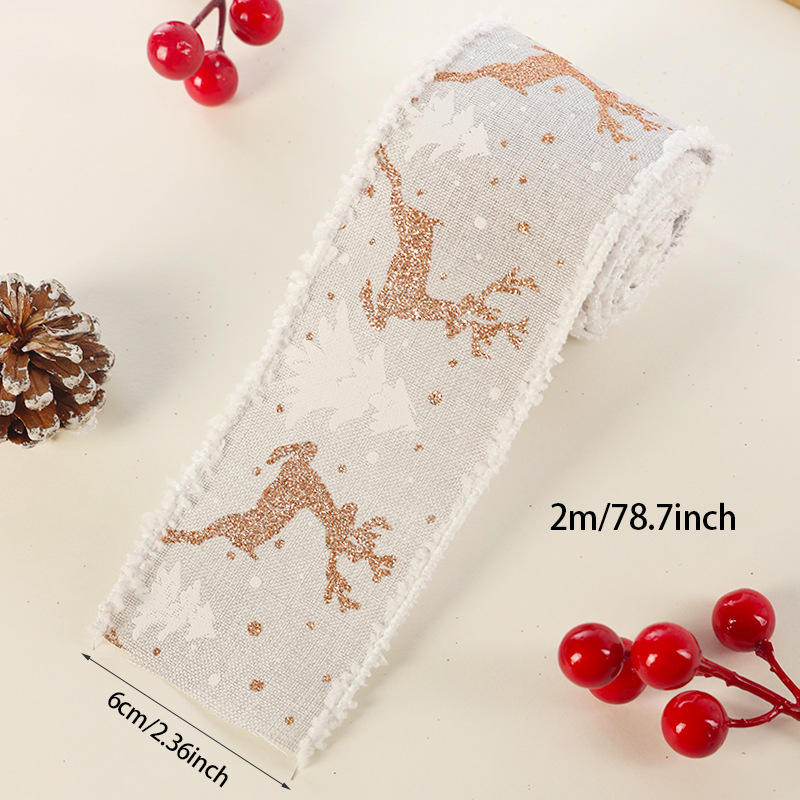 Креативная Милая Рождественская Проволочная Лента с Принтом Лося и Кружевом DIY Рулон Подарочная Упаковочная Лента для Праздничной Рождественской Вечеринки