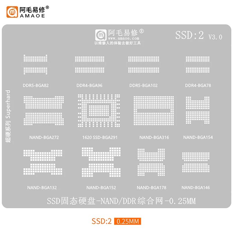 Amaoe SSD1 BGA Reballing Stencil Template For DDR SSD NAND Memory IC BGA96 BGA136 BGA152 BGA132 BGA272 BGA316 BGA100 T=0.2MM