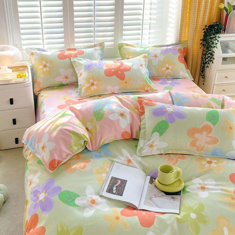 Утолщенный хлопок, чистый хлопок, четыре предмета, простыня и пододеяльник для спальни на весну и осень, пододеяльник из трех предметов