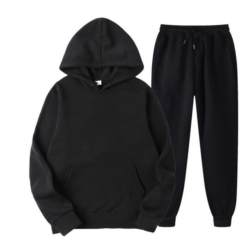 Men's Spring Autumn Solid Color Tracksuit Set Hoodie Sweatshirt and Pants 2 Piece Sports Outfit