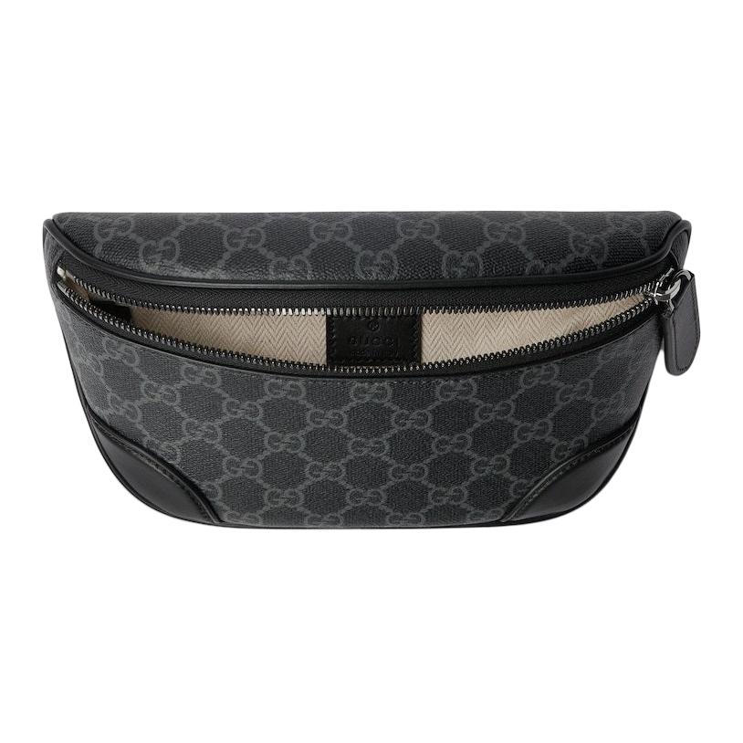 Gucci GG Emblem Adjustable Shoulder Strap Zipper Closure Monogram Coated Fabric Waist Bag Small Men waist bag Black 821165-FAED9-1000