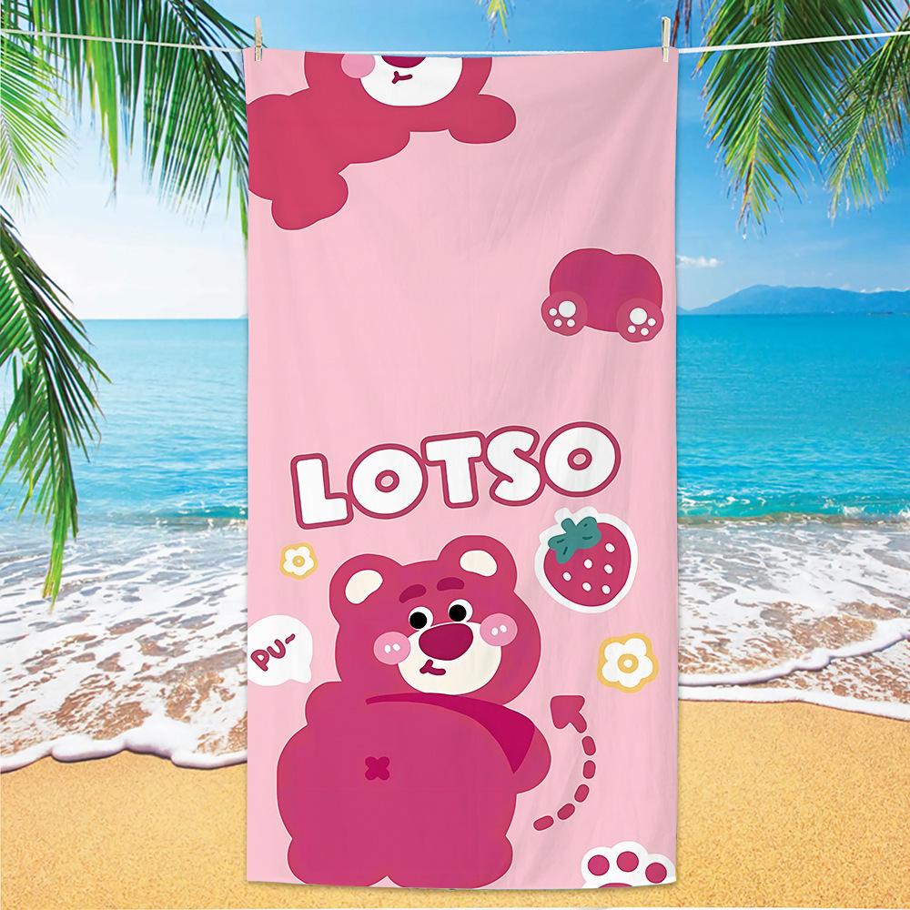 Cute Strawberry Bear Beach Towel Microfiber Printed Children'S Trumpet Cartoon Bear Beach Towel