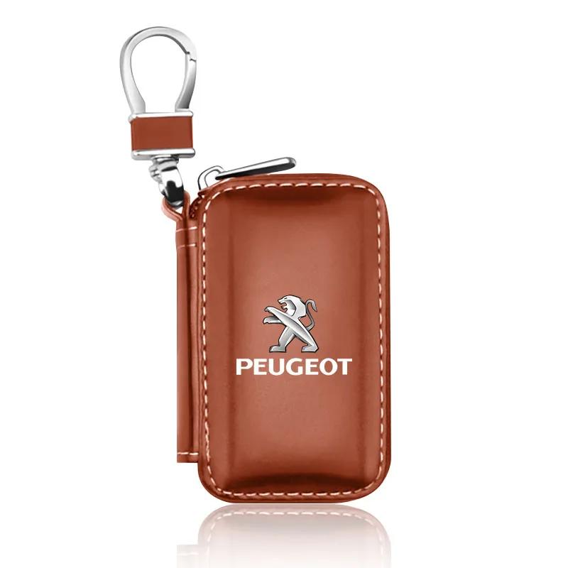 For Peugeot Car Styling Metal Leather Keychain Auto Emblem Keyrings Accessorie For Peugeot 206 207 307 3008 2008 308 407 408 508