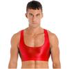 Mens Solid Color U Neck Crop Tank Top Sleeveless Glossy Vest Fitness Yoga Gym Wear