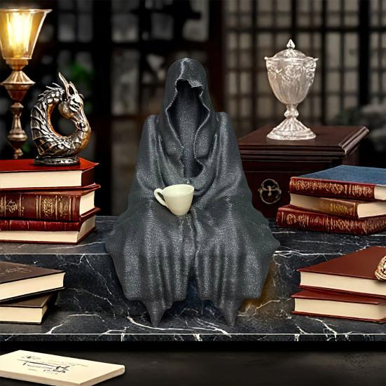 Halloween Black Robe Ornament Spooky Gothic Grim Reaper Figurine Statue Sculpture Holiday Party Home Office Desktop Decoration