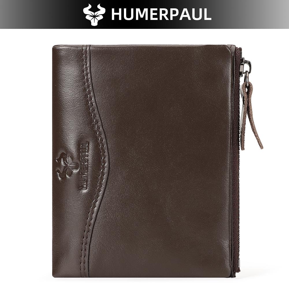 Humerpaul Новый RFID мужской кошелек, защита от кражи, сканирование, мужской кожаный короткий кошелек на молнии, чехол для монет, повседневная сумка для денег