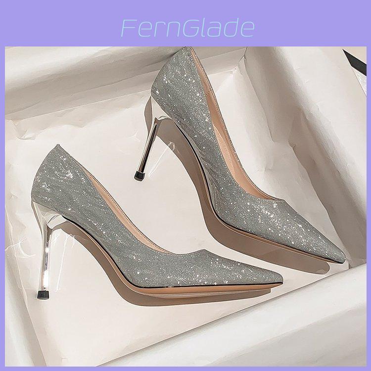 High Heel Shoes For Women With Glittering Sequin Elegant Pointed Toe For Spring And Fall Events