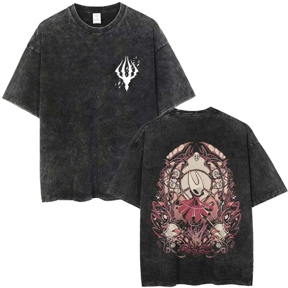 Hot Game Hollow Knight Graphic Print Tshirt Men Women Loose Casual Oversized Washed Vintage Cotton Tee Harajuku Streetwear Tops