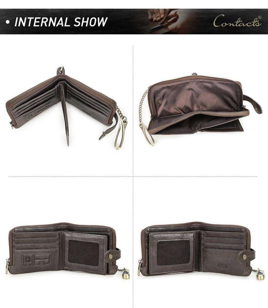 Black Angel RFID Anti-Theft Men's Wallet with Cowhide, Chain, Zipper, and Fashion Buckle