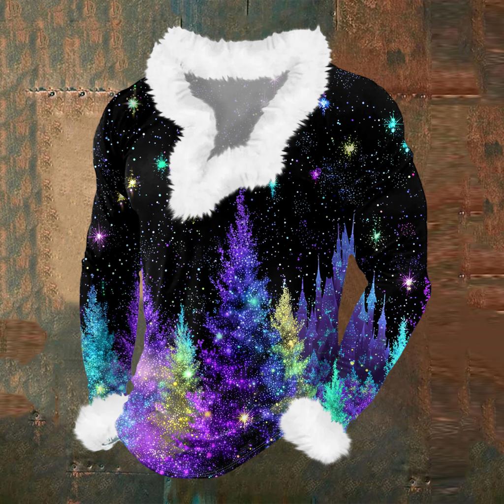 Мужской повседневный рождественский плюшевый свитшот с V-образным вырезом и длинными рукавами из флиса