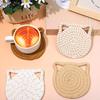 Cat Ear Coasters Set Brown White Handmade Braided Cotton Coasters Non-Slip Absorbent Drink Coaster No Holder