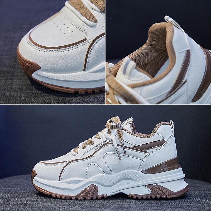 2024 Весна Женские Кроссовки на Массивной Моде Кожаные Повседневные Спортивные Туфли На Платформе Для Девочек Увеличивающие Рост Спортивные Туфли