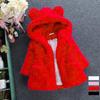 Пальто с кроличьими ушками, милые флисовые куртки из искусственного меха для маленьких девочек, детская плотная зимняя теплая верхняя одежда