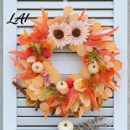 Weather Resistant Autumn Door Wreath 20 Inch Fall Wreaths for Front Door Harvest Farmhouse Style Decor with Pumpkins Sunflowers Leaves Thanksgiving