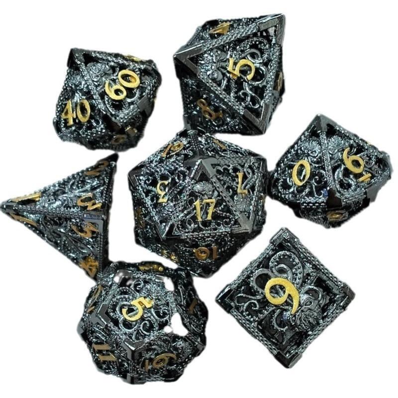 Набор из 7 полых металлических кубиков для D&D RPG с гравировкой дракона, многогранные кубики, настольные игровые аксессуары для Мастера Подземелий, коллекционера
