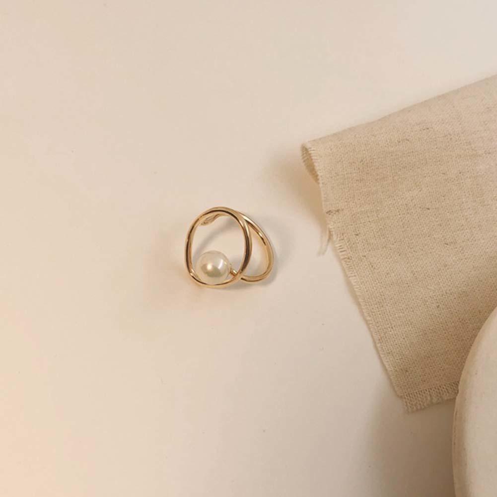 Pearl Women Fashion Faux Geometric Round Hollow Ring Finger Jewelry Party Gift