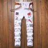 Европейские и американские летние повседневные джинсовые брюки с принтом, хлопковые, средней талии, белые, микроэластичные, нарисованные вручную, вышитые молодежные джинсы