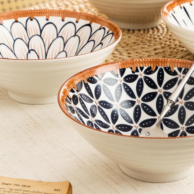 8-дюймовая миска для лапши керамическая миска для супа китайская кухня столовая посуда фарфоровая цветочная ротанговая тарелка