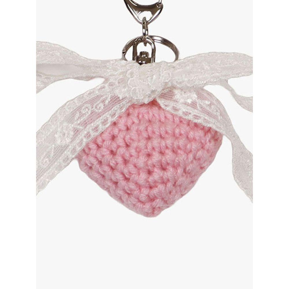 PinK PinEAPPLE CROCHET HEART RIBBON keyring_PinK