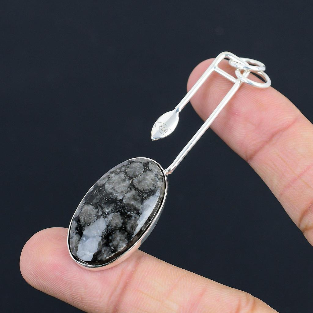 Серебряный Овальный Натуральный Черный Ископаемый Коралл Корень Жизни Подвеска Украшение