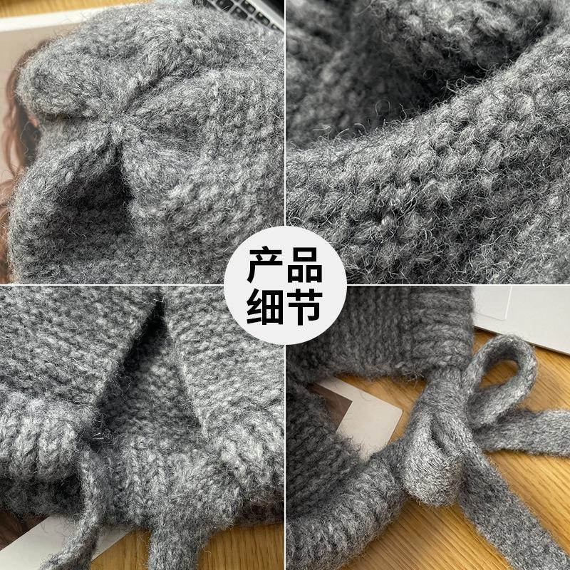 Шапка-балаклава женская зимняя, большой окружности головы, ветрозащитная и теплая, с защитой ушей, вязаная шапка, подчеркивающая лицо, маленькая шерстяная шапка