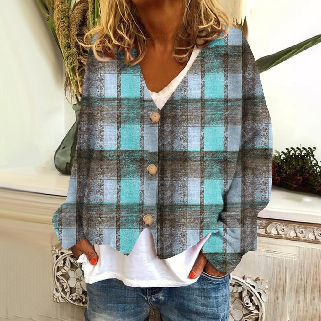 Women's Fashion Short Jacket Casual Long Sleeve Plaid Print Single Breasted Plush Top
