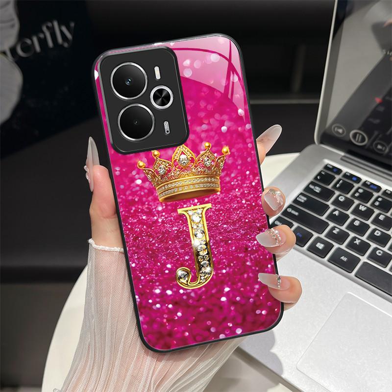 Для Oppo Realme 14 14T 5G Чехол RMX5075 RMX5078 Модный с буквами Ударопрочный Закаленное стекло Чехол-сумка для Realme14 Realme14T 5G