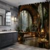 Шторка для душа "Лесная хижина" Сцена с деревянным домиком и камином с видом на озеро Дизайн "Побег на природу" Водонепроницаемая Легко устанавливается Нетоксичная