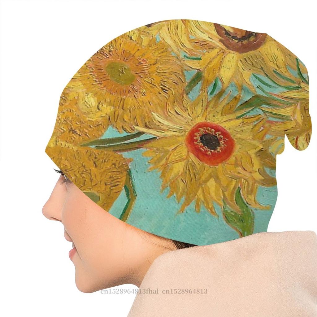 Шапки с капюшоном Винсент Ван Гог Художник Унисекс Женская вязаная шапка Ваза с двенадцатью подсолнухами Зимняя теплая шапка Skullies Шапочки Шапки