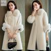 Faux Mink Fur Long Coat Women Warm Elegant Artificial Fox Fur Collar Sheep Fleece Autumn Winter Fur Jacket Ladies Overcoat