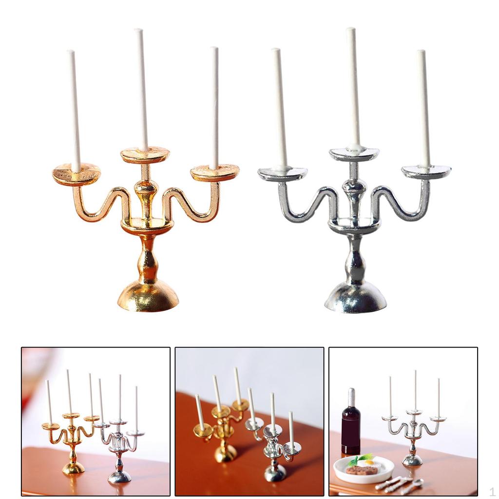 2Pack Simulation 1/12 Dollhouse Candlesticks Model Bedroom Supplies Ornaments
