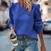 Женский осенне-зимний однотонный свитшот с круглым вырезом, пышным длинным рукавом и текстурой, свободный пуловер, топы, уличная одежда