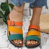 New Women's Mixed Color Wedges Slippers Summer Peep Toe Non Slip Beach Shoes Woman Buckle Decor Slippers Platform Roman Sandals