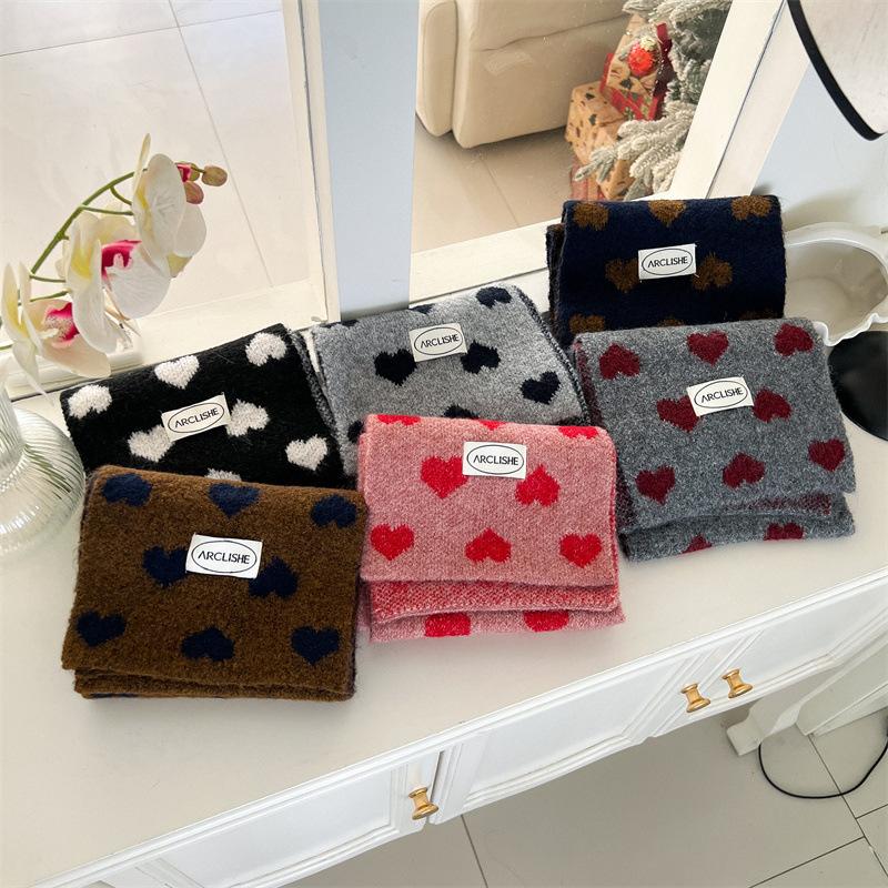 Korean Style Heart Knit Scarf for Girls Winter Warm Forest Neck Warmer Aesthetic Acrylic Wool Blend Fashion Cold Weather Scarf