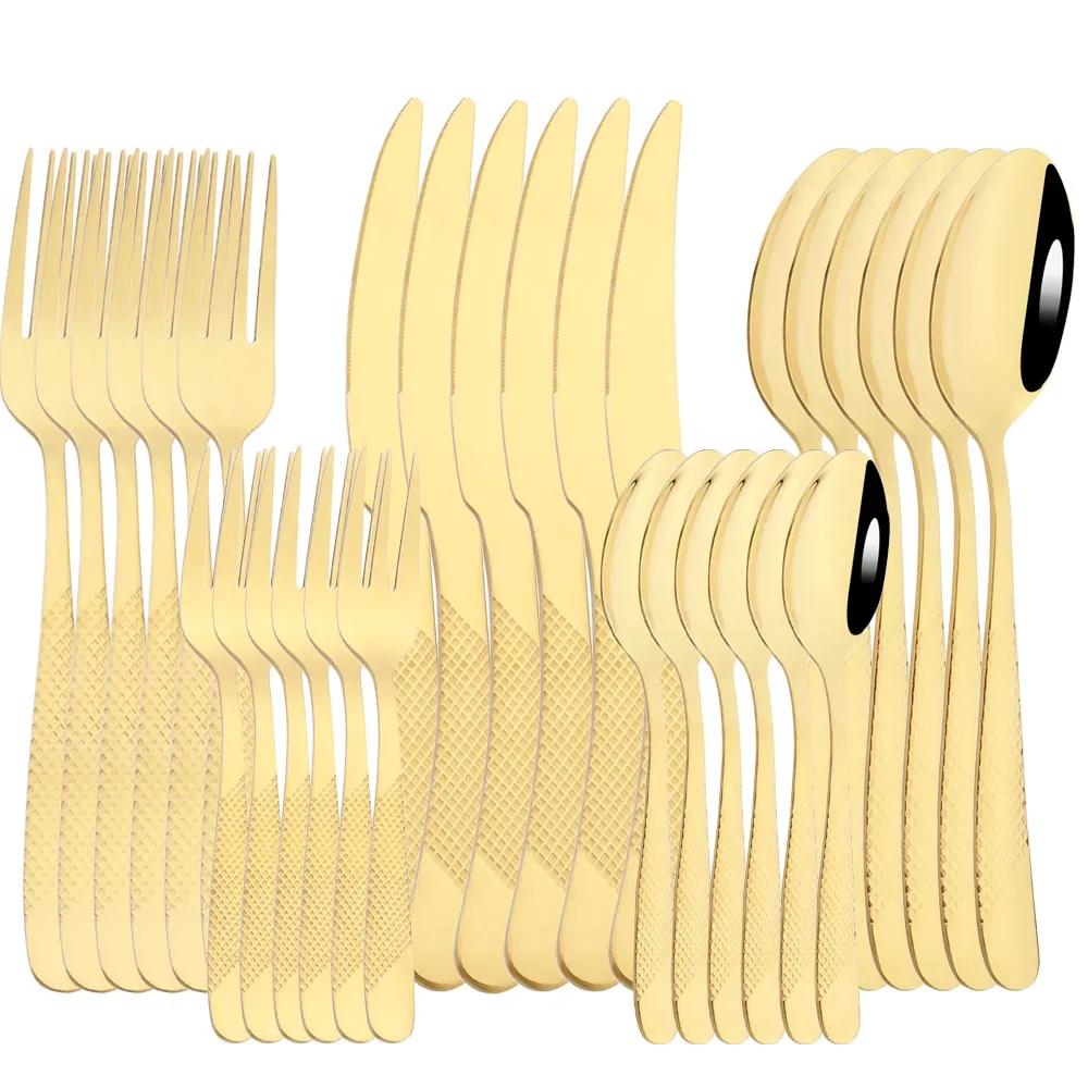 30pcs Tableware Set Stainless Steel Dinnerware Sets Knife Fork Spoon Flatware Western Cutlery Set Knife Fork Spoon Tea Spoon
