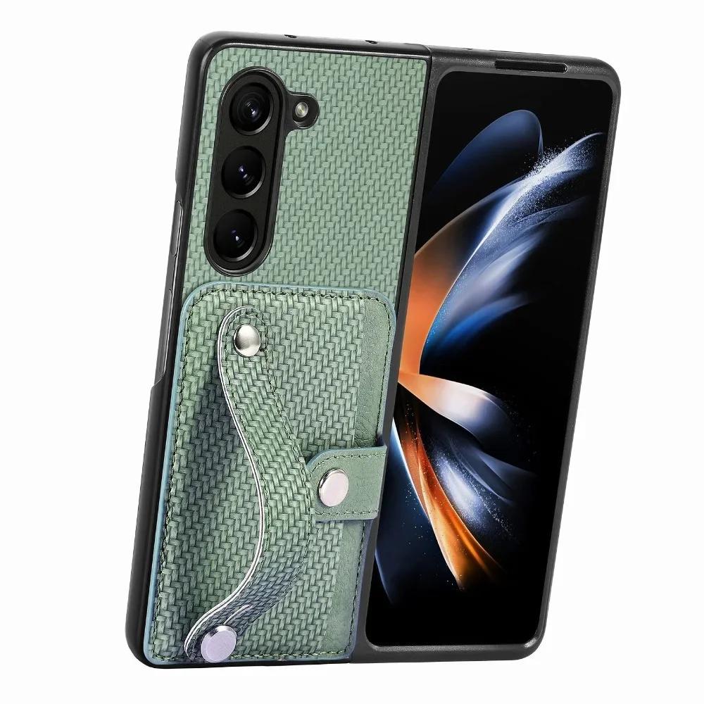 Чехол-кошелек с держателем для карт и ремешком на запястье для Samsung Galaxy Z Fold 6 5 4 3 2 Fold6 Fold5 Fold4 Fold3 Fold2 5G PU кожаный чехол