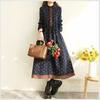 Осень 2025 новое ретро-стиль цветочное платье кружевной край длинная талия тонкое свободное Мори длинная юбка