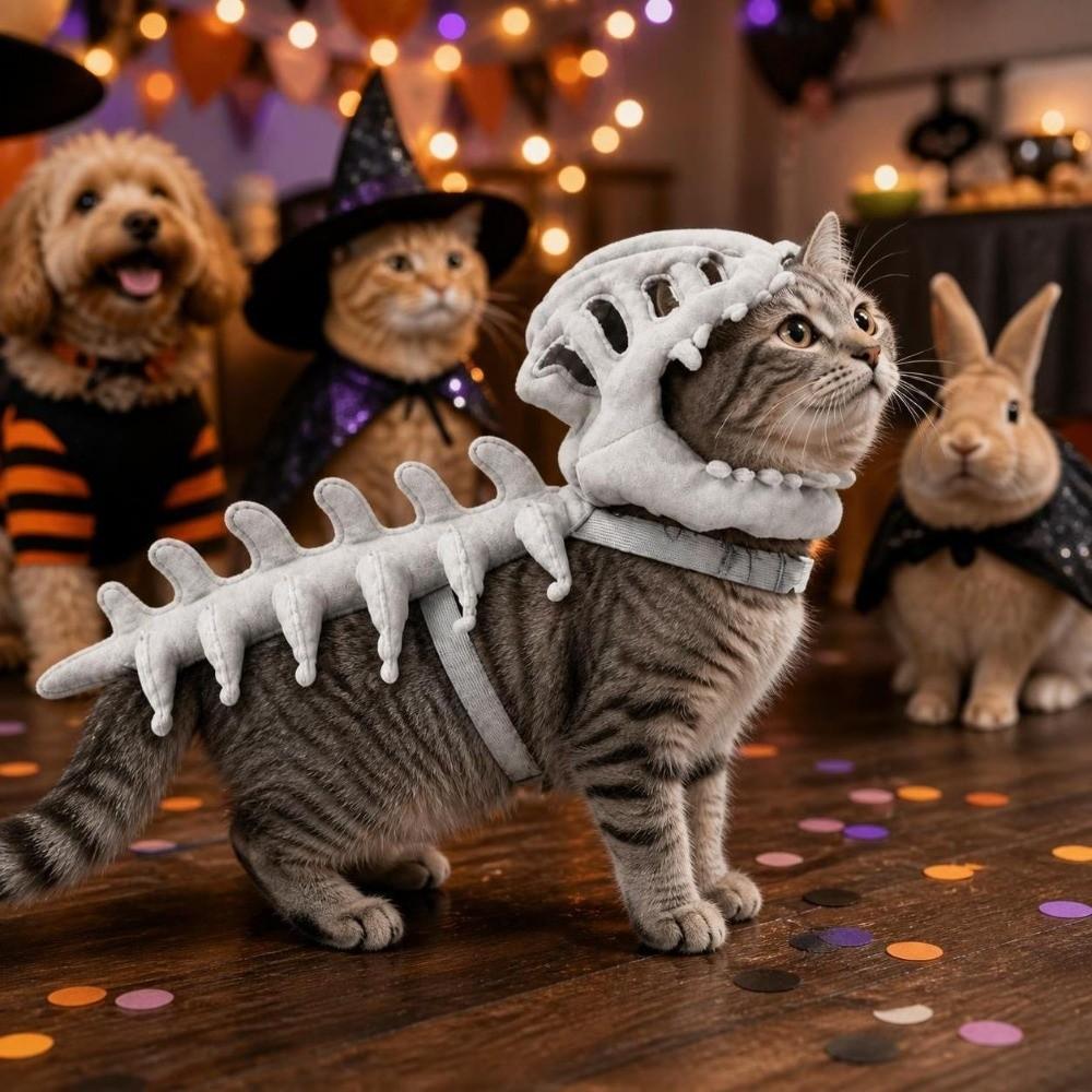 3D Dinosaur Skeleton Pet Costume 45CM Cat Cosplay Headwear Dinosaur Skull Headgear Pet Party