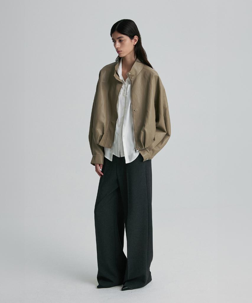 RE RHEE Leather Blouson Jacket Hazelnuts