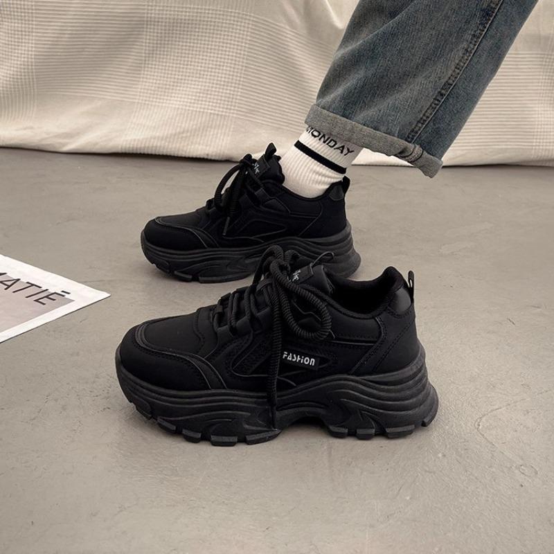 Platform Dad Shoes Women's Spring and Autumn New Leather Waterproof Sports and Leisure Shoes